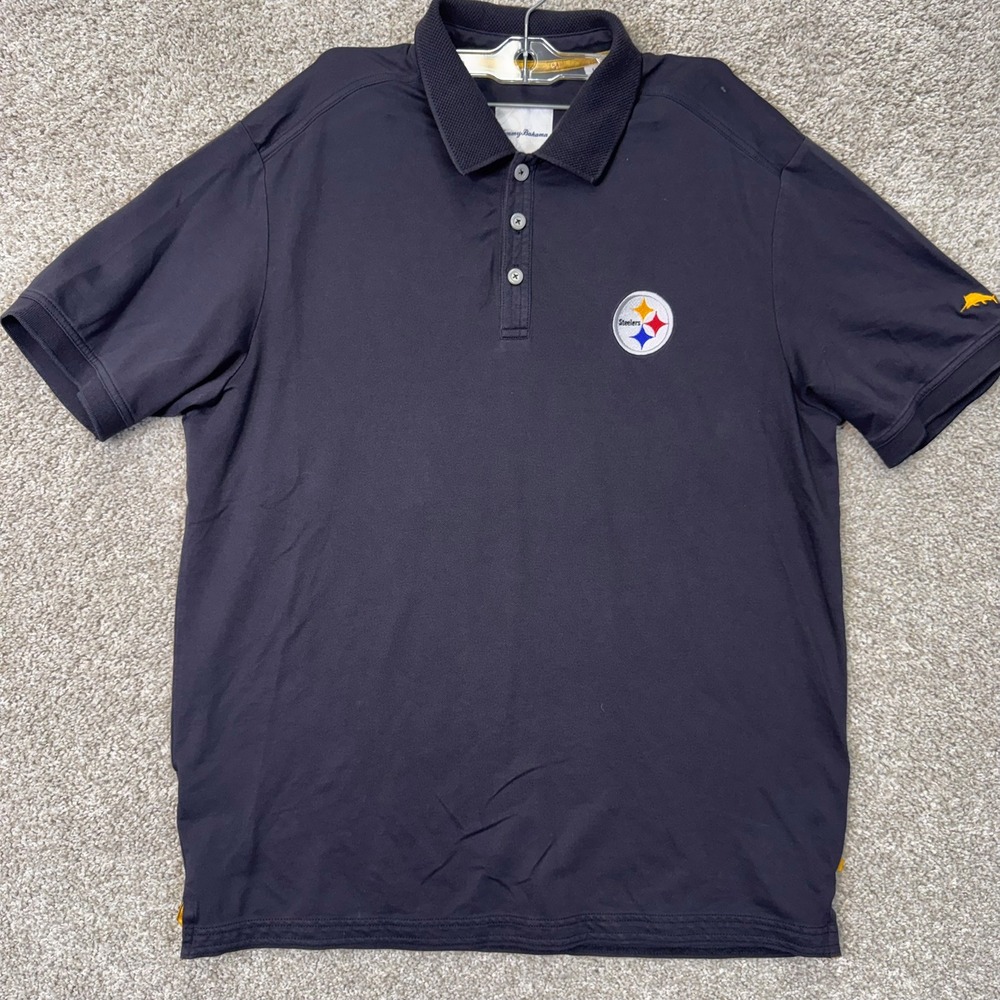 Pittsburgh Steelers Polo Mens Large Black NFL Football Tommy Bahama EUC